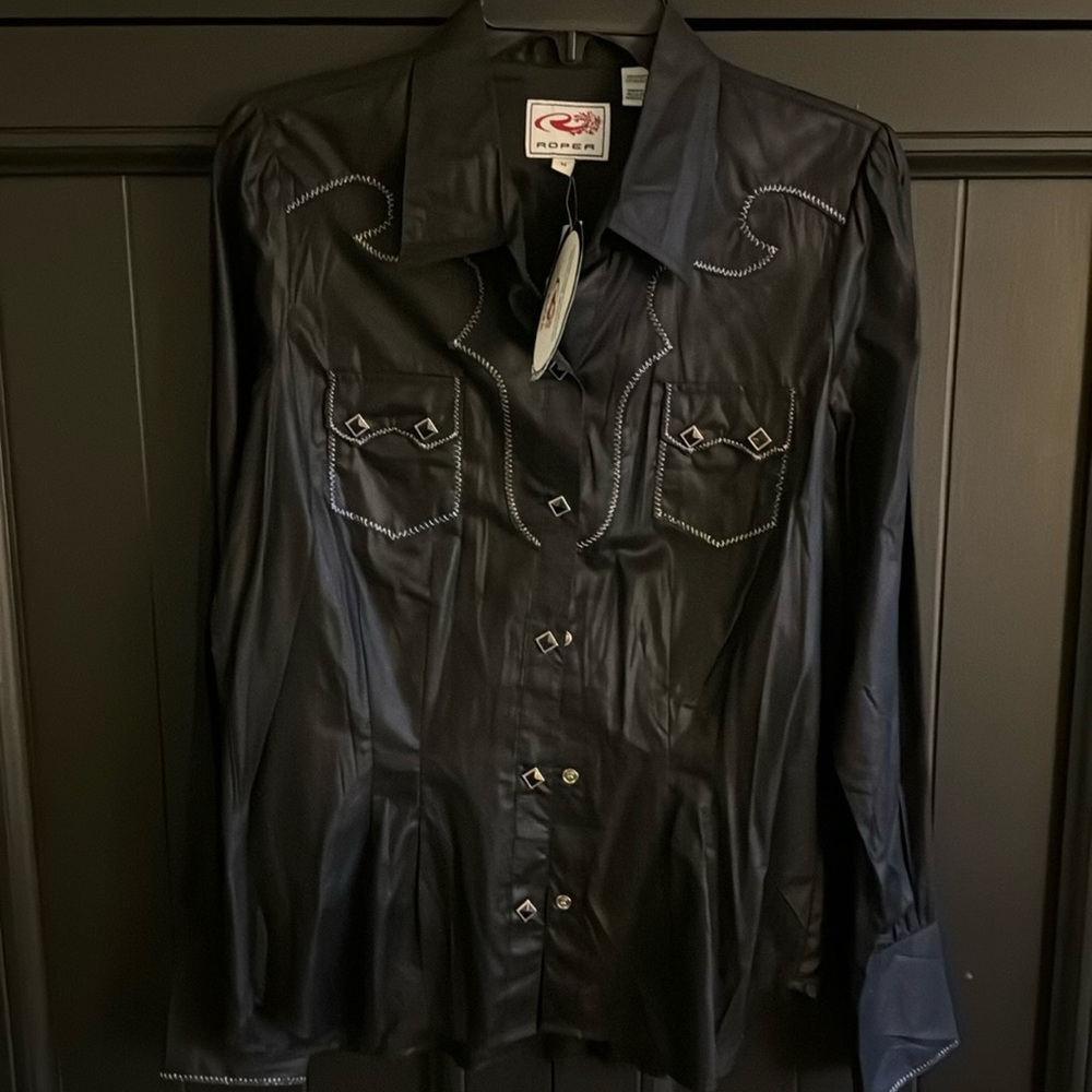 Roper Apparel Snap Long Sleeve Western Black Shirt Size M